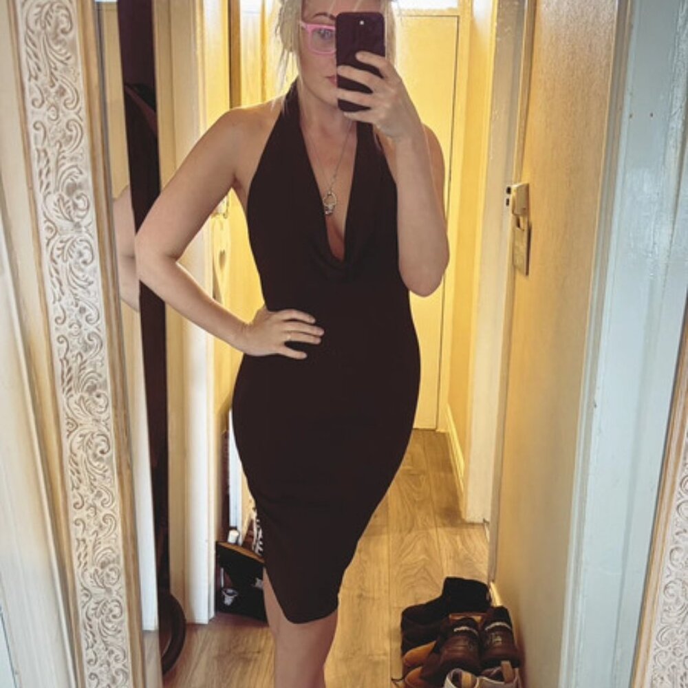 Vicky Martin Women’s black cowl neck halter neck midi dress - one size